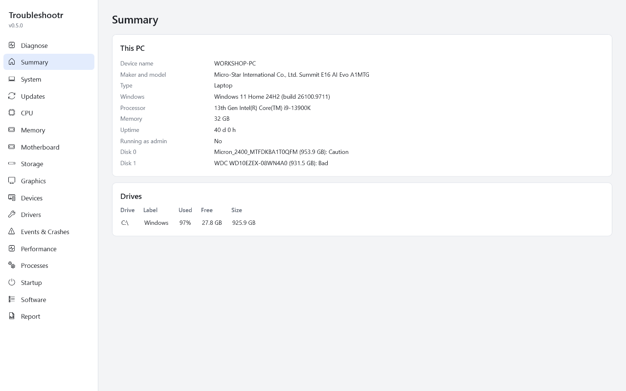 Summary tab
