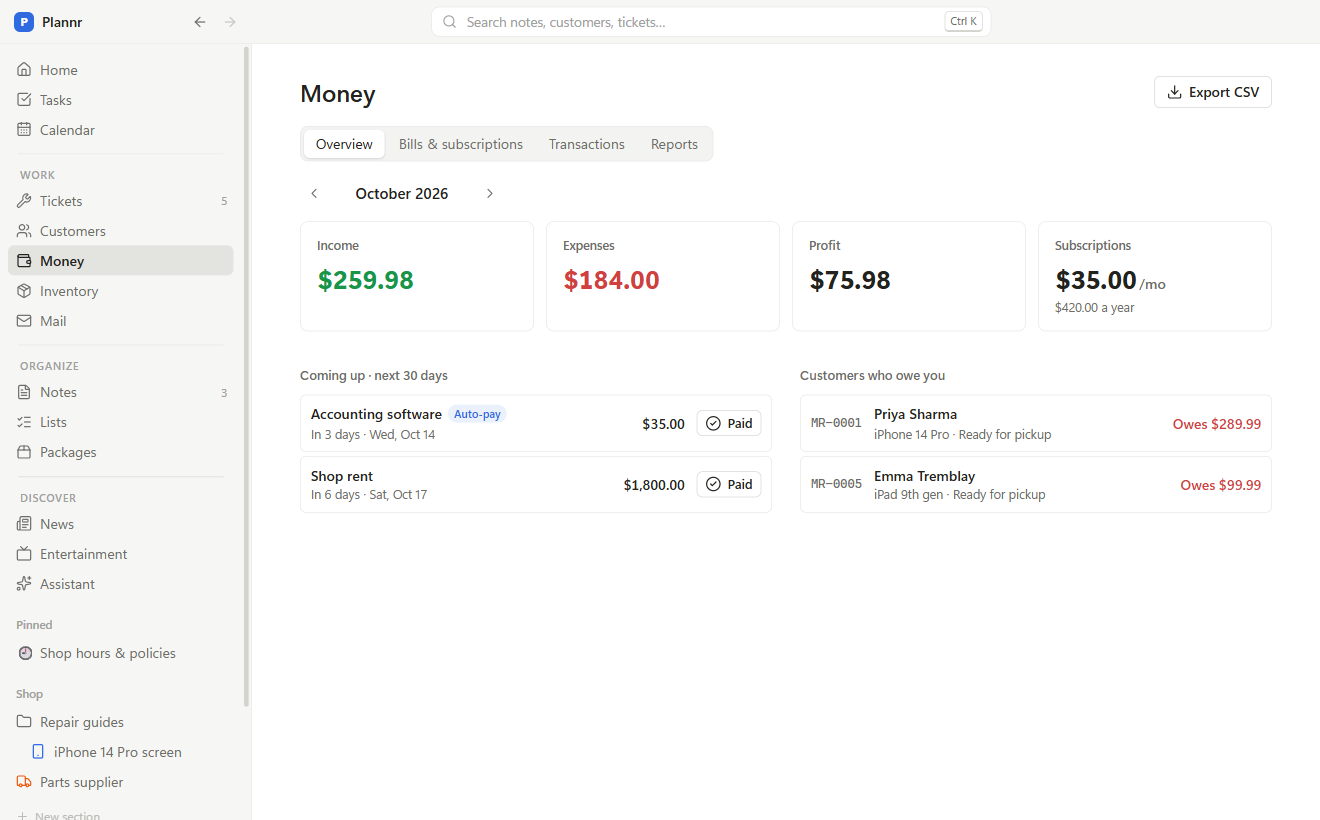 Money overview
